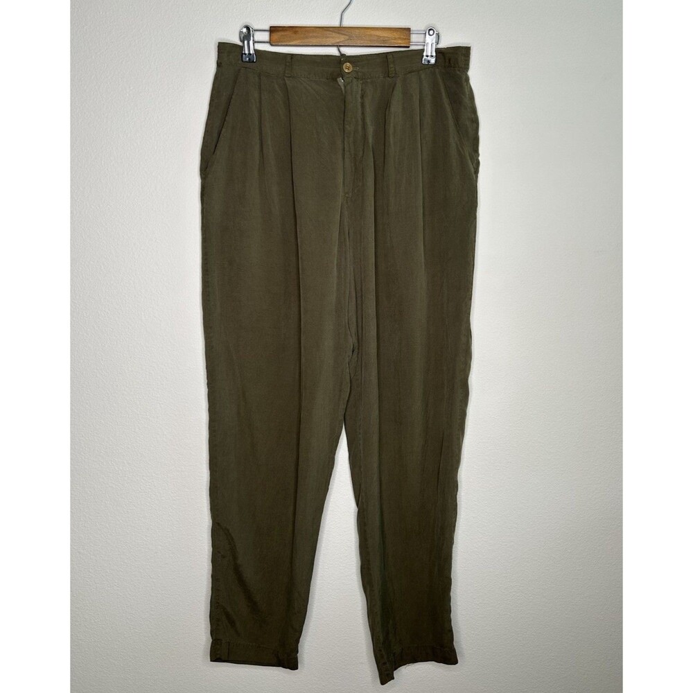 Vintage Silk Club Womens Size Large 100% Silk Olive Green Lightweight Pants